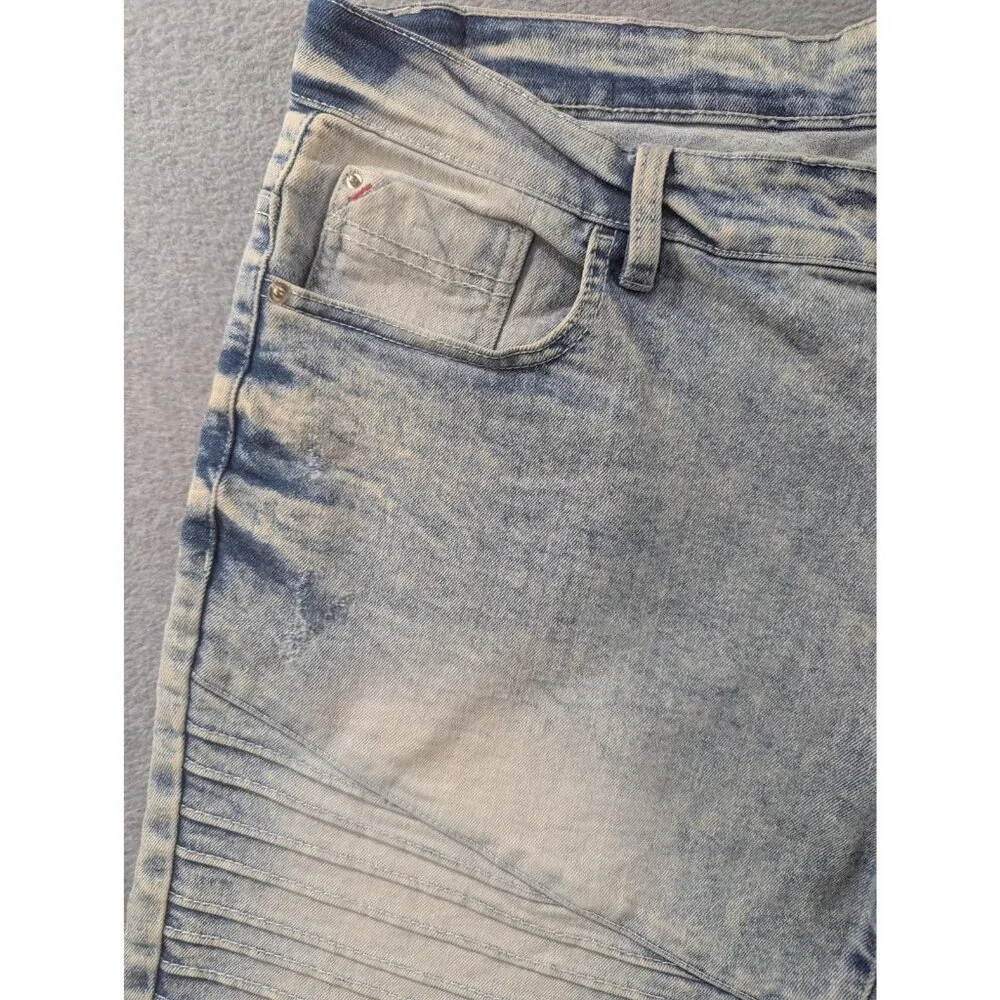 Southpole Denim Biker Shorts Mens 38 Blue Light Wash Slim Fit Moto Distressed